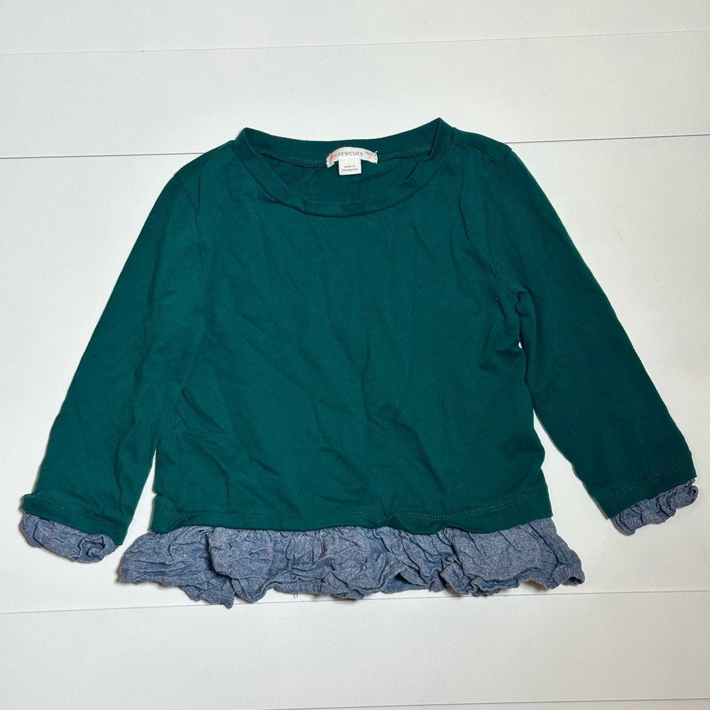 J. Crew Crewcuts Toddler Girl’s Green Long Sleeve Top with Ruffle Size 3T